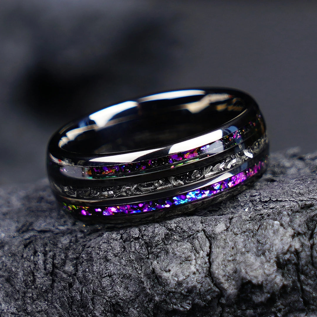 Gunmetal Black Tungsten Carbide Meteorite Ring