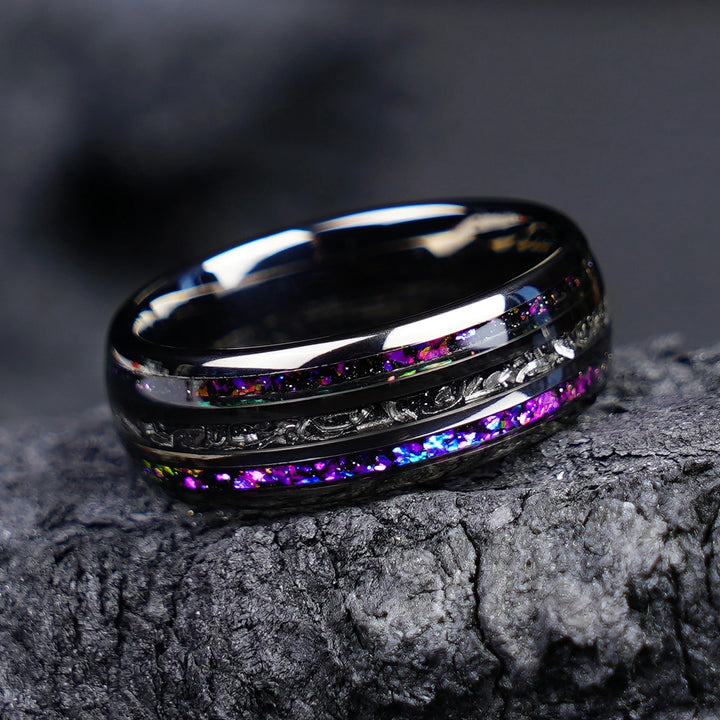 Gunmetal Black Tungsten Carbide Meteorite Ring