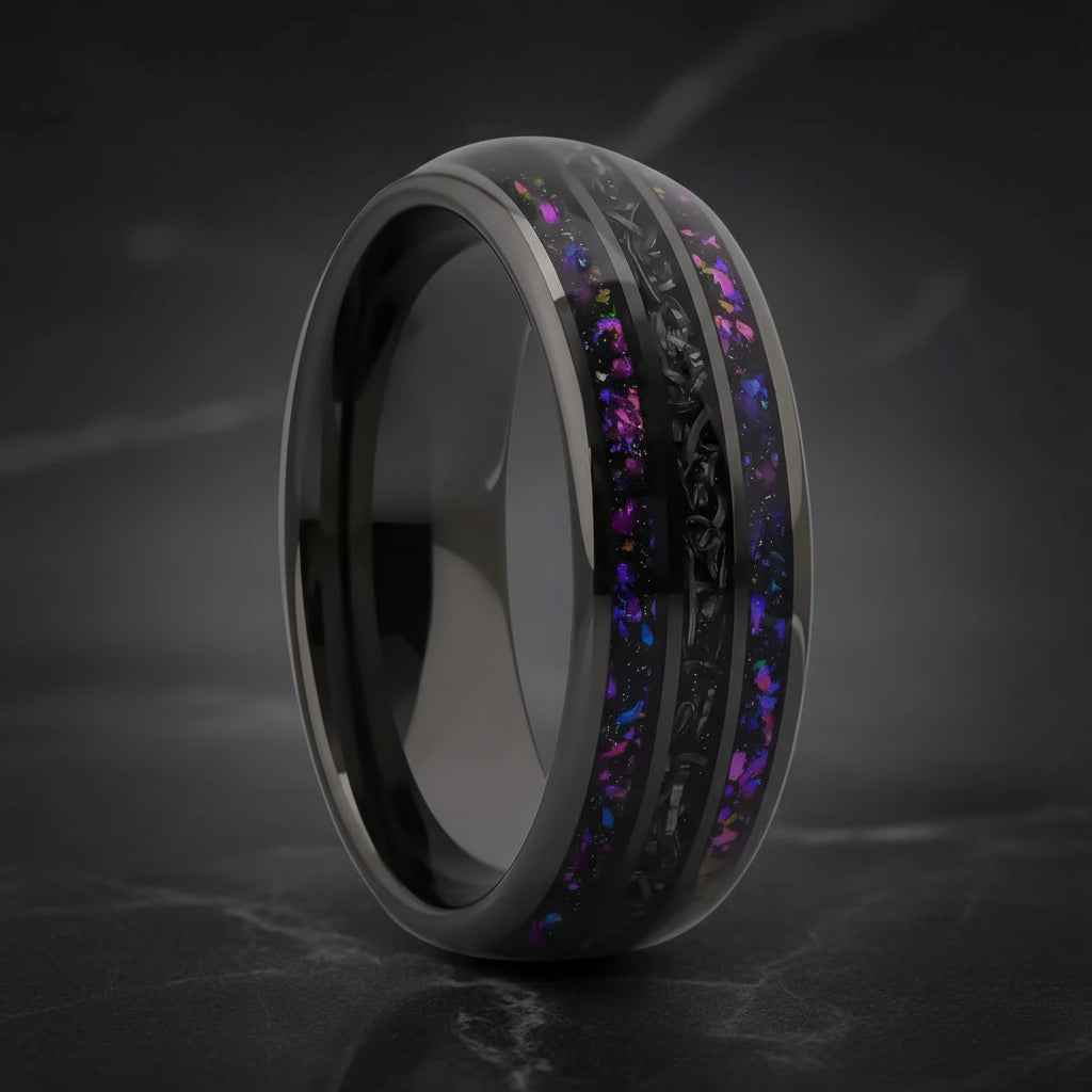 Gunmetal Black Tungsten Ring – 8mm Nebula Galaxy Inlay