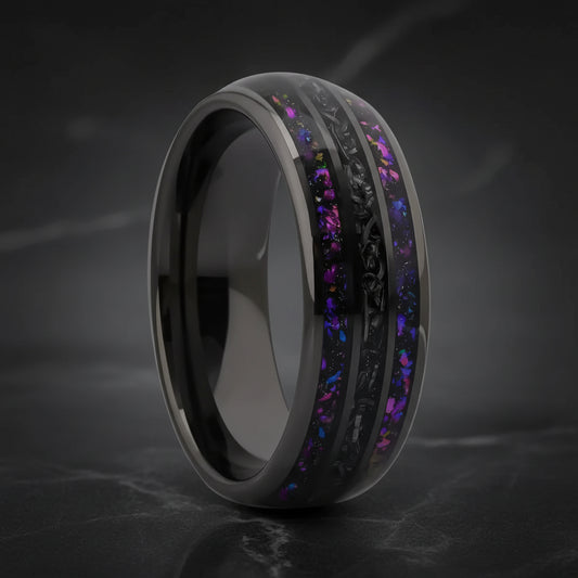 Gunmetal Black Tungsten Ring – 8mm Nebula Galaxy Inlay