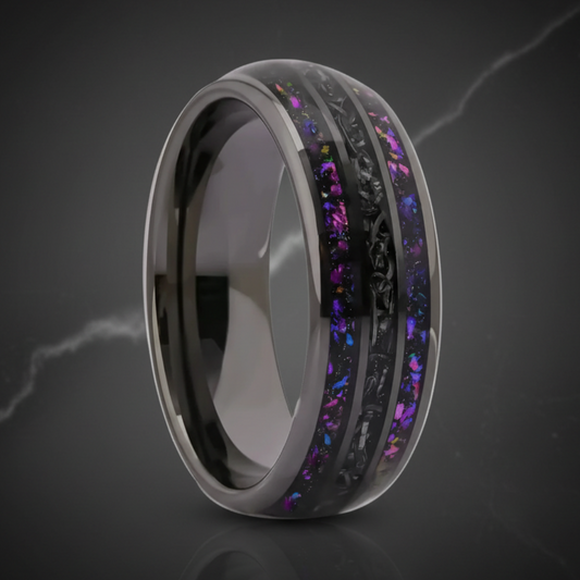 Gunmetal Black Tungsten Ring – 8mm Nebula Galaxy Inlay