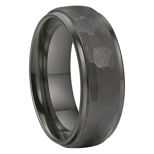 Gunmetal Hammered Tungsten Wedding Band