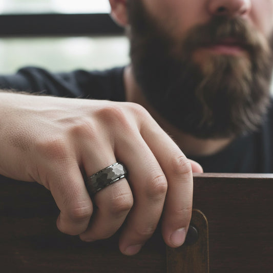 Gunmetal Hammered Tungsten Wedding Band