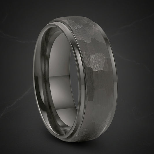 Gunmetal Hammered Tungsten Wedding Band