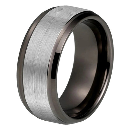 Gunmetal Tungsten Ring with Stepped Beveled Edges
