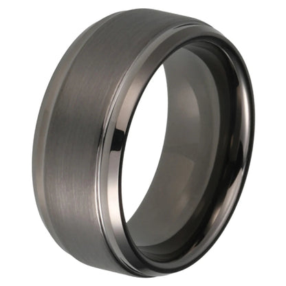 Gunmetal Tungsten Ring with Stepped Beveled Edges