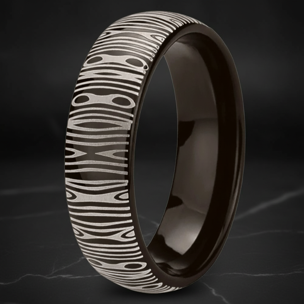 Gunmetal Tungsten Damascus Ring