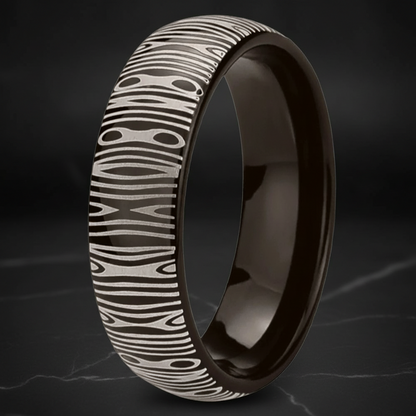 Gunmetal Tungsten Damascus Ring