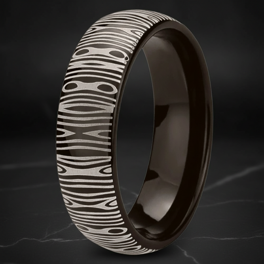 Gunmetal Tungsten Damascus Ring