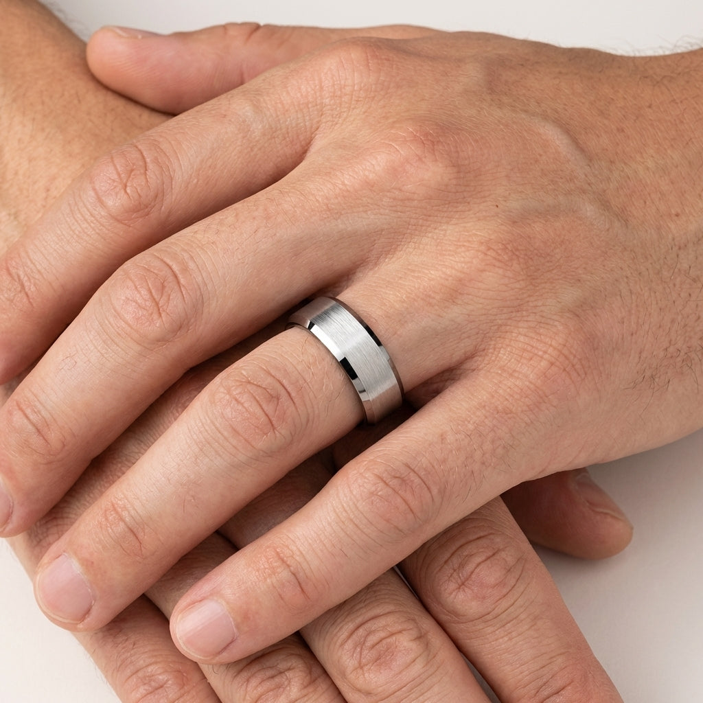 Gunmetal Tungsten Ring with Beveled Edges