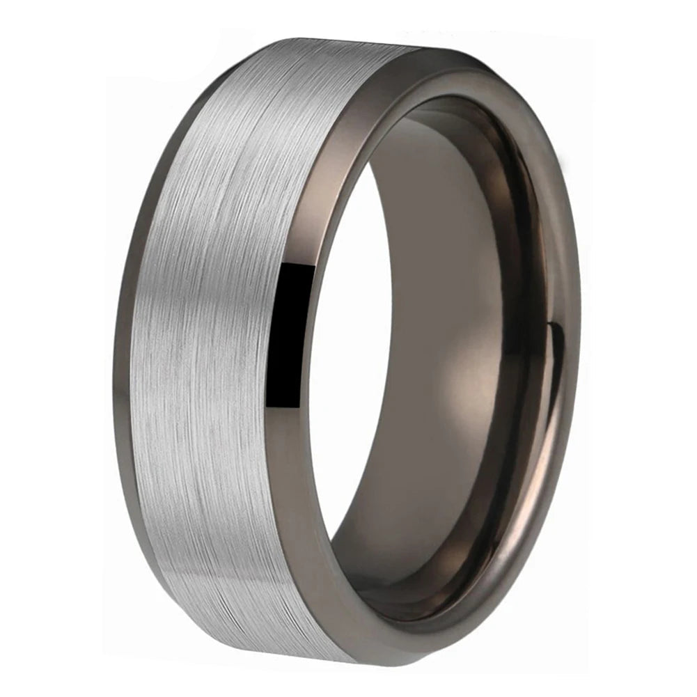 Gunmetal Tungsten Ring with Beveled Edges 