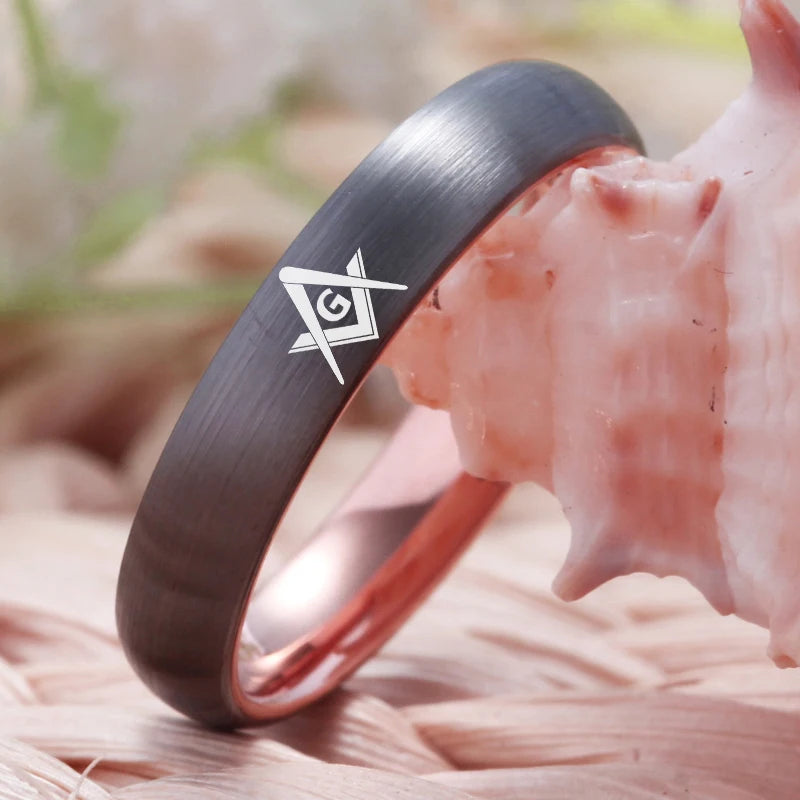 Gunmetal With Rose Gold Tungsten Masonic Ring