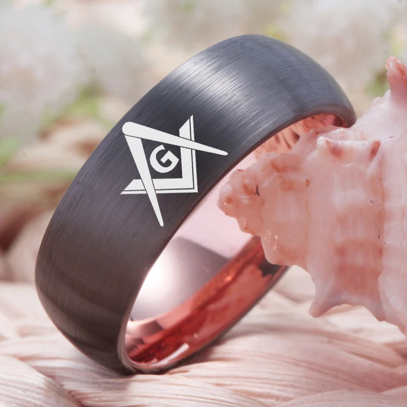 Gunmetal With Rose Gold Tungsten Masonic Ring