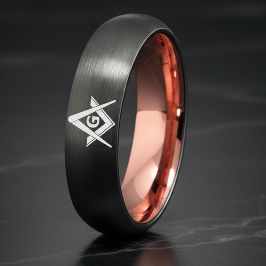 Gunmetal With Rose Gold Tungsten Masonic Ring
