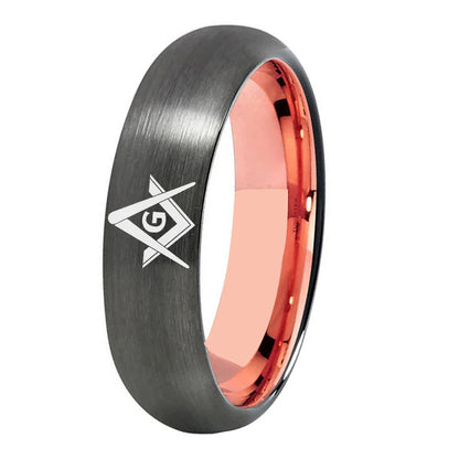 Gunmetal With Rose Gold Tungsten Masonic Ring