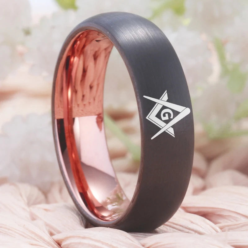 Gunmetal With Rose Gold Tungsten Masonic Ring