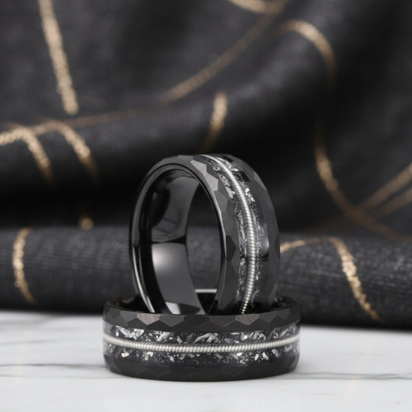 Hammered Black Tungsten Carbide Ring