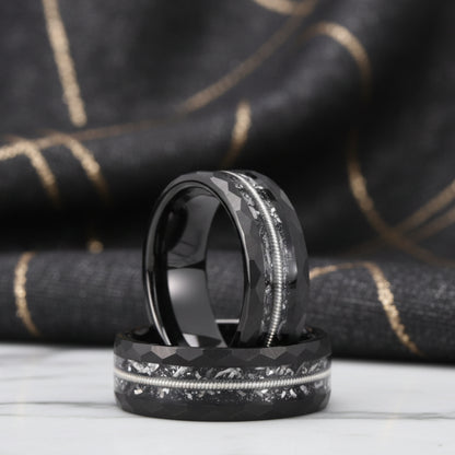 Hammered Black Tungsten Carbide Ring