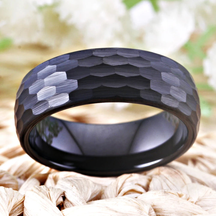 Hammered Black Tungsten Ring