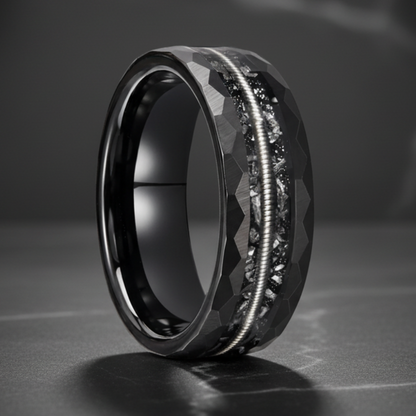 Hammered Black Tungsten Carbide Ring