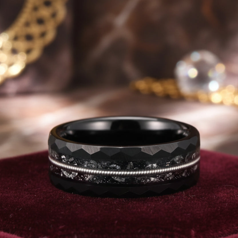 Hammered Black Tungsten Carbide Ring