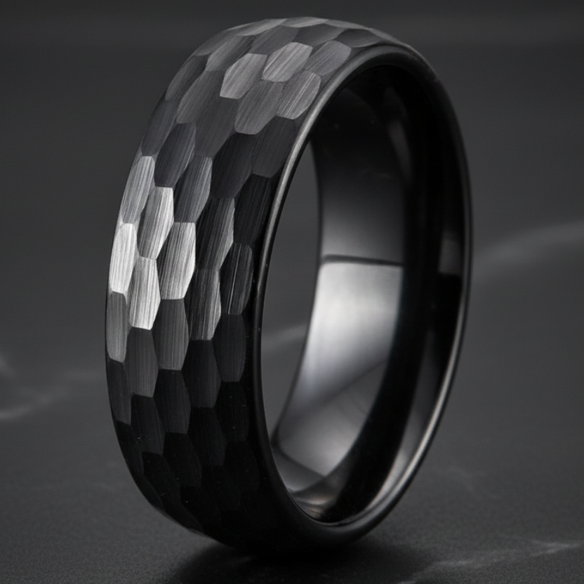 Hammered Black Tungsten Ring