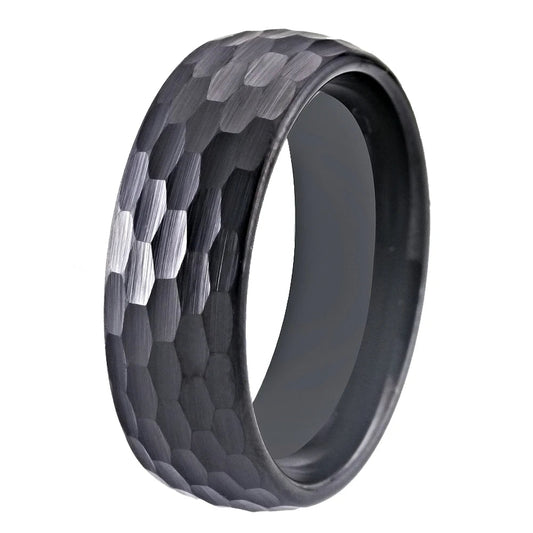 Hammered Black Tungsten Ring
