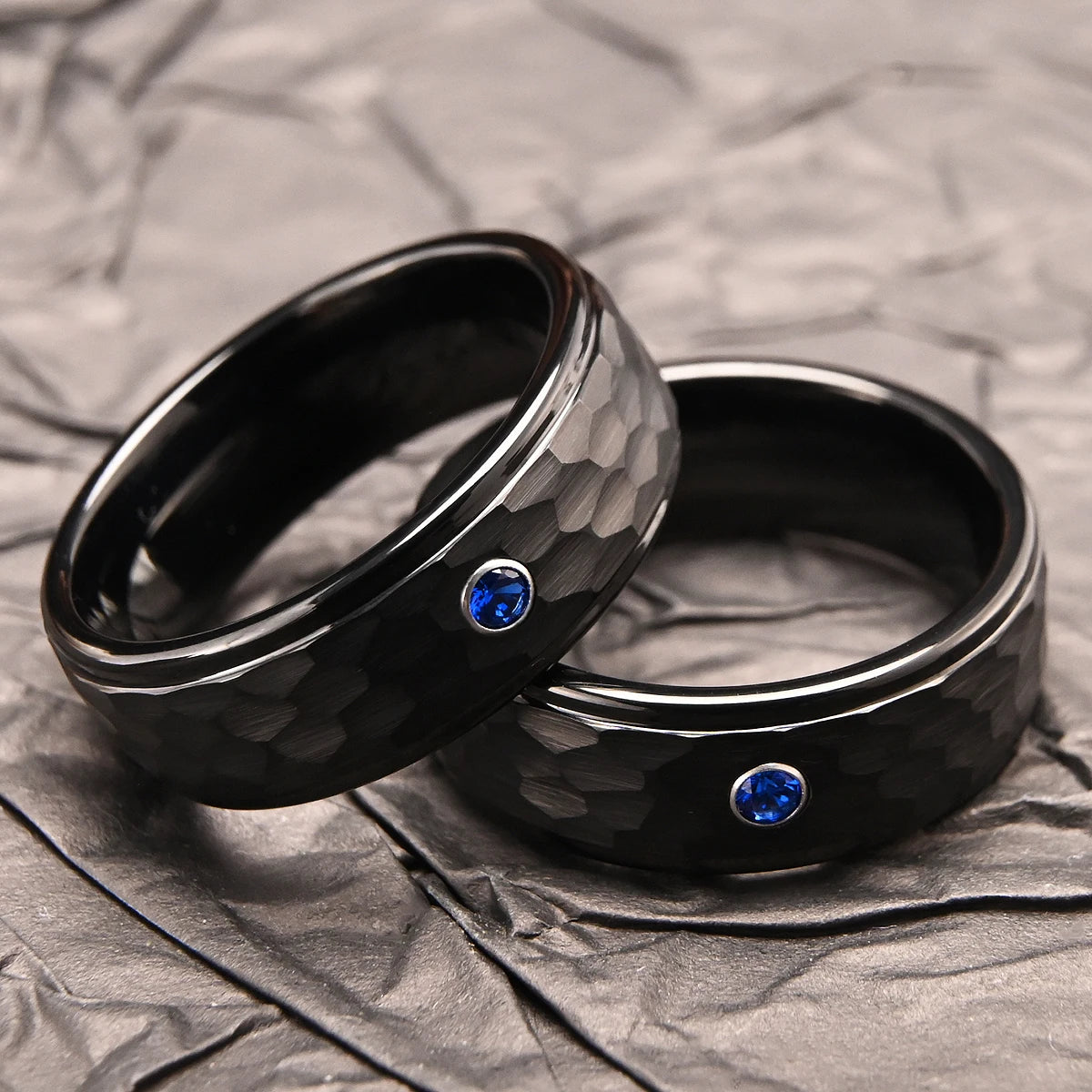 Hammered Blue Zircon Tungsten Band