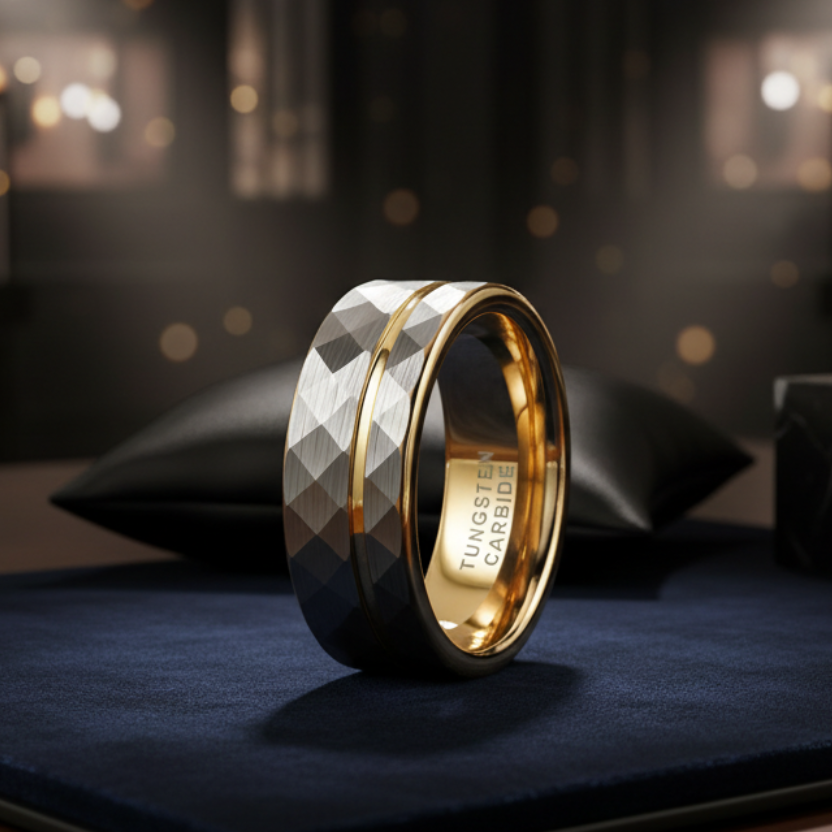 Hammered Brushed Tungsten Ring