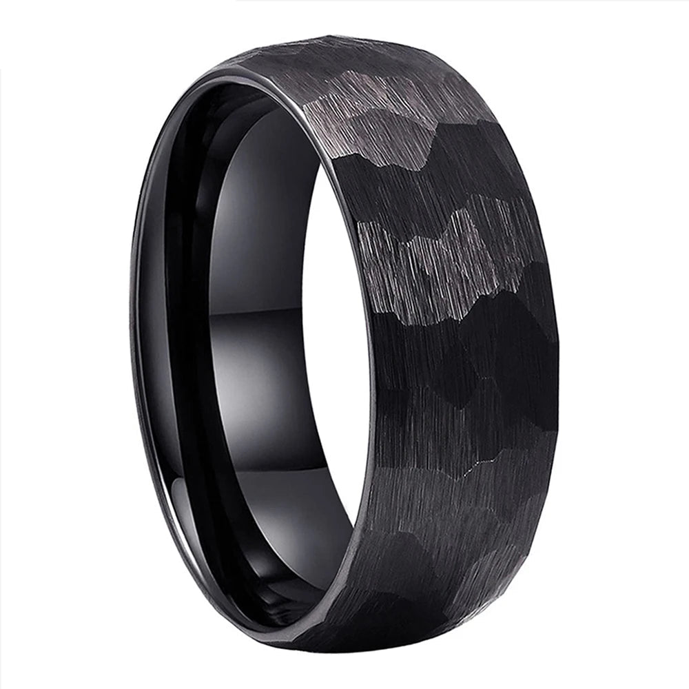  Hammered Faceted Brushed Tungsten Couple Wedding Band