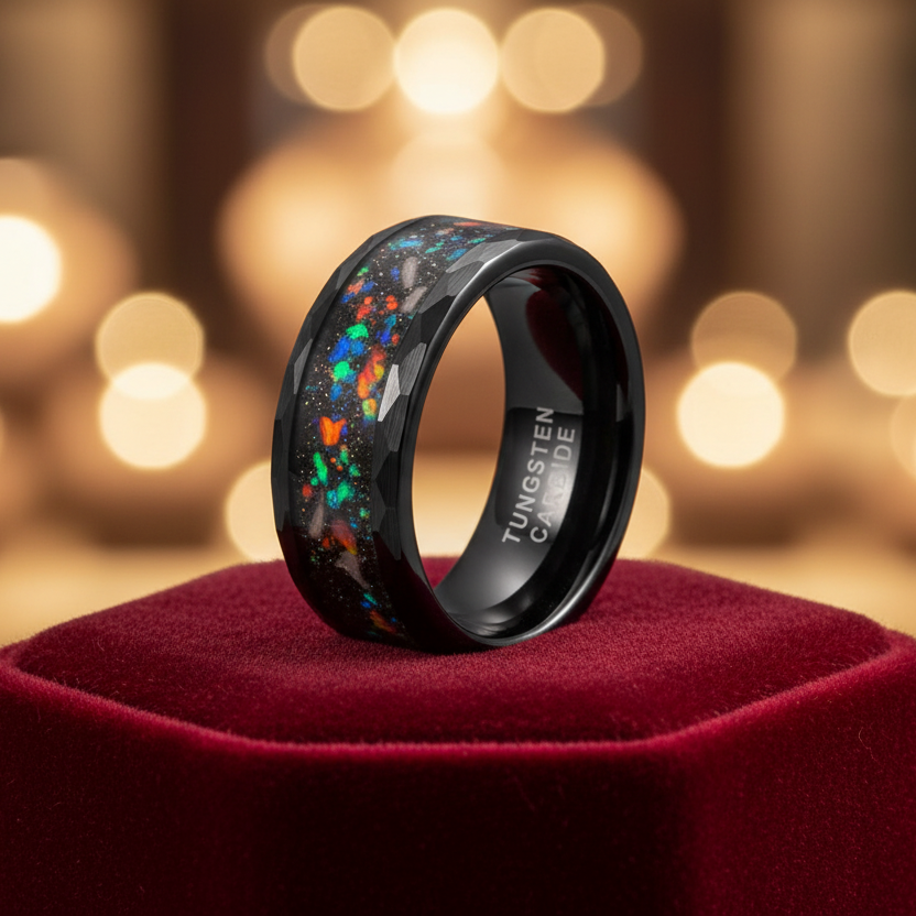 Hammered Meteorite 8mm Tungsten Ring