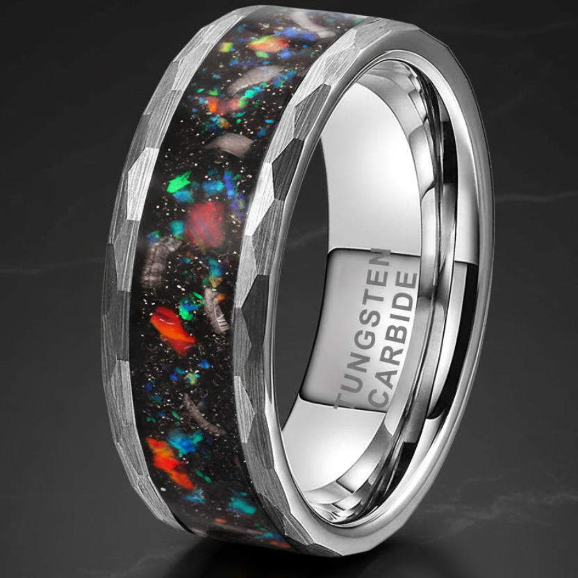 Hammered Meteorite 8mm Tungsten Ring