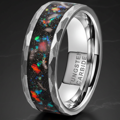 Hammered Meteorite 8mm Tungsten Ring