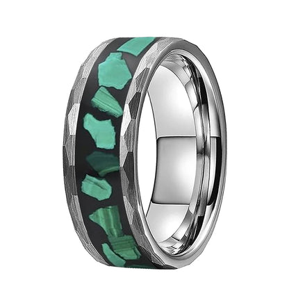Hammered Tungsten Ring with Green Malachite
