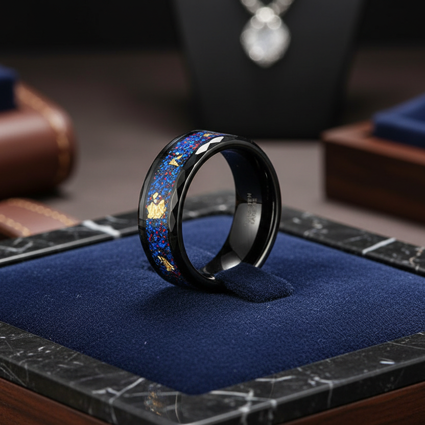 Hammered Tungsten Engagement Ring