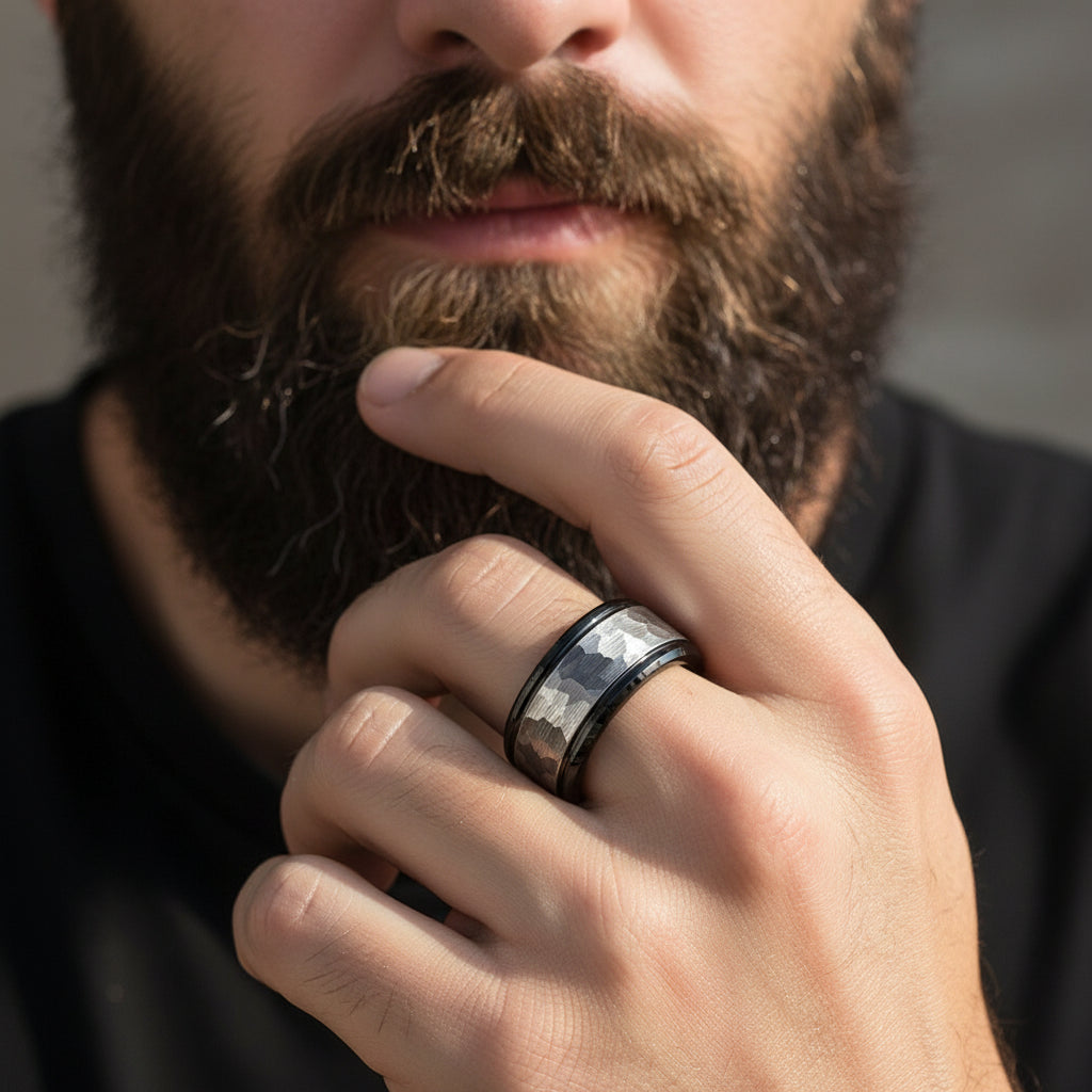 Hammered Tungsten Mens Ring