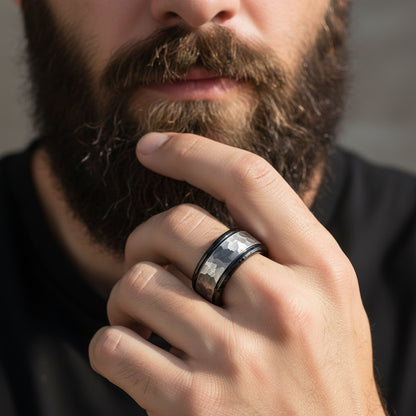 Hammered Tungsten Mens Ring