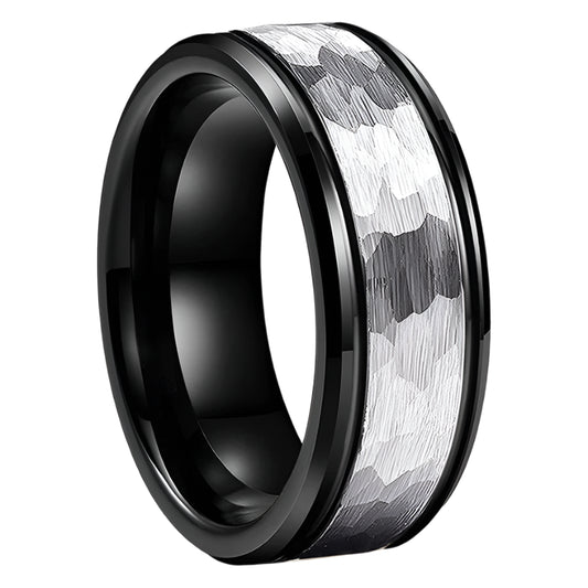 Hammered Tungsten Mens Ring