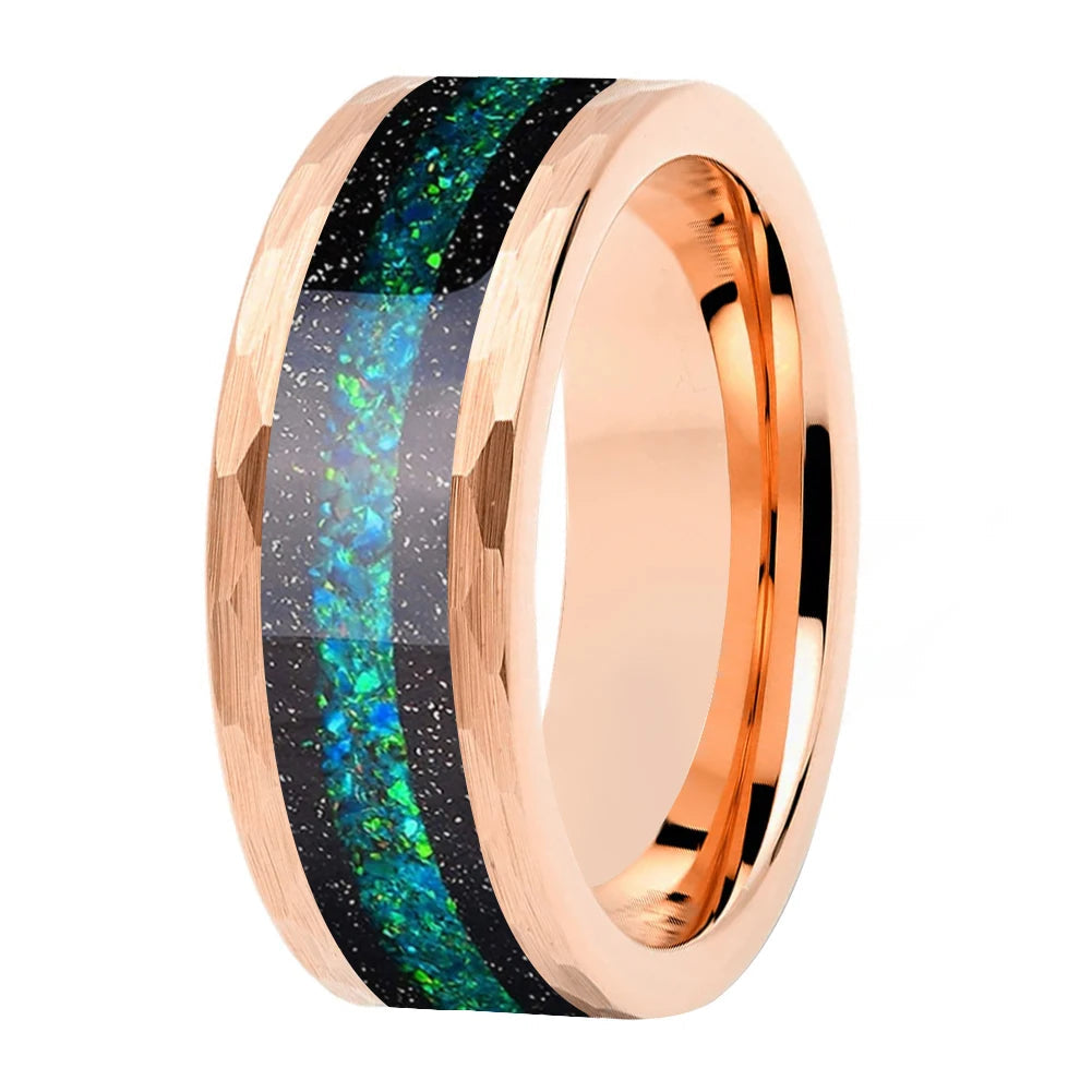 8mm Hammered Tungsten Ring Flowing Sand Inlay