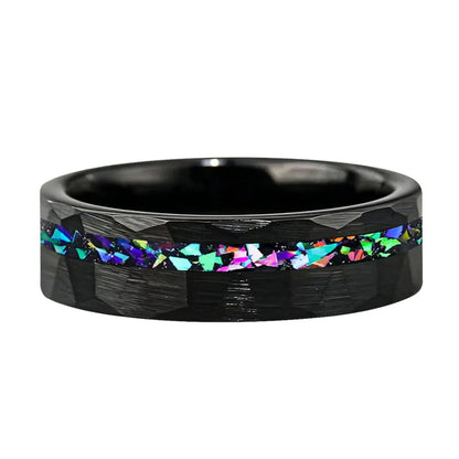 Hammered Tungsten Ring with Galaxy Opal Inlay