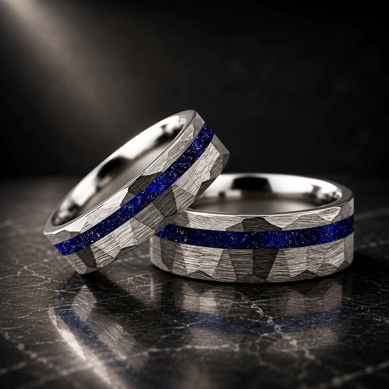 Hammered Tungsten Ring with Galaxy Sandstone Inlay
