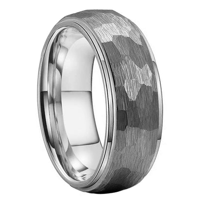 Silver Hammered Tungsten Ring