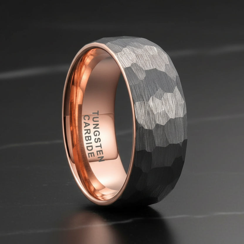 Hammered Two-Tone Tungsten Wedding Ring