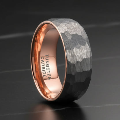 Hammered Two-Tone Tungsten Wedding Ring