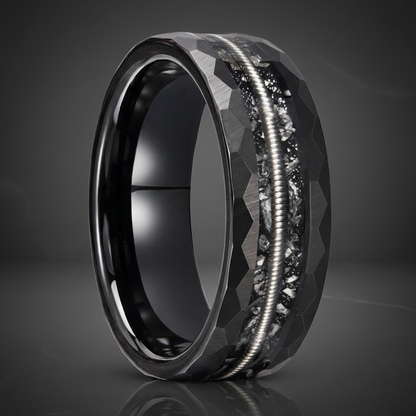 Hammered Black Tungsten Carbide Ring