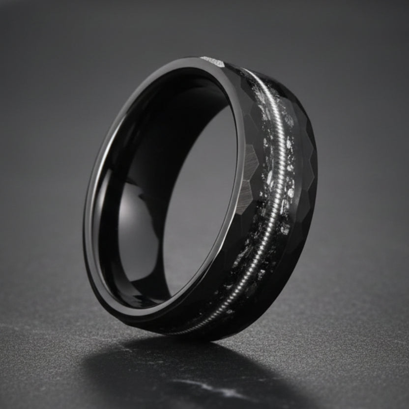 Hammered Black Tungsten Carbide Ring
