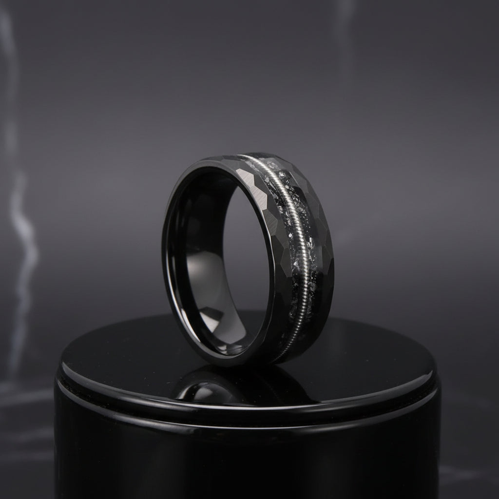 Hammered Black Tungsten Carbide Ring