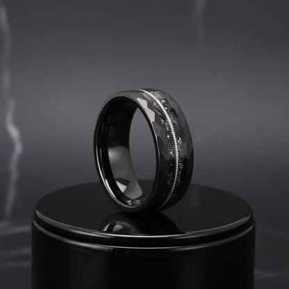 Hammered Black Tungsten Carbide Ring