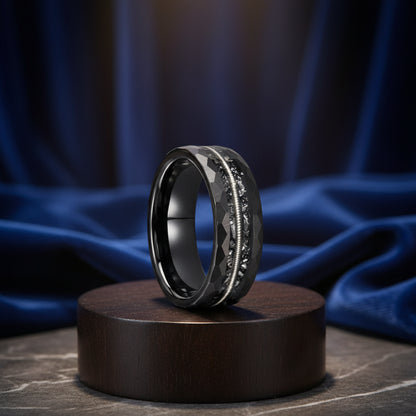 Hammered Black Tungsten Carbide Ring