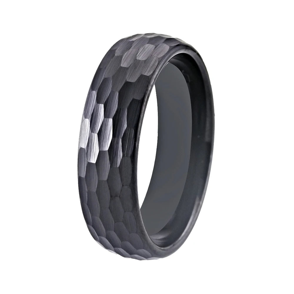 Hammered Black Tungsten Ring